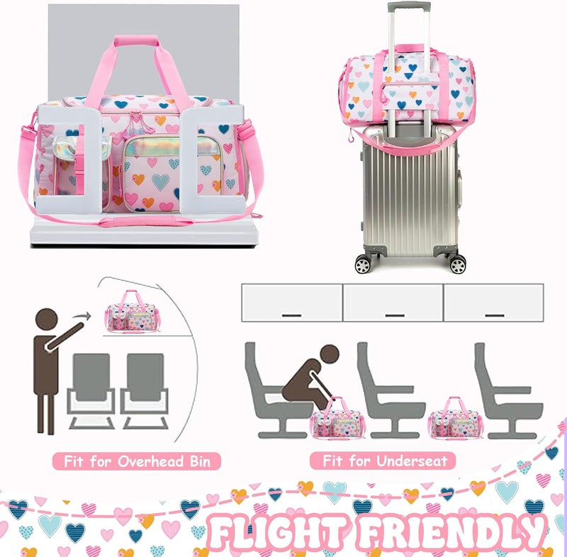 Esteemly Kid's Luggage Set 3 Piece Suitcase Set 16" Hardside Luggage with Spinner Wheels Girls Carry on Toddler Travel Rolling Suitcase with Duffle Bag Neck Pillow Airline Approved - Image 4